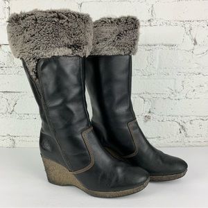 Timberland Monogram Tall Slip In Fur Top Wedge Boots 8.5